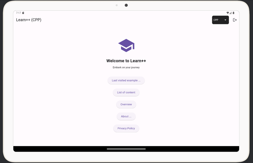 Learn++ app homepage screen