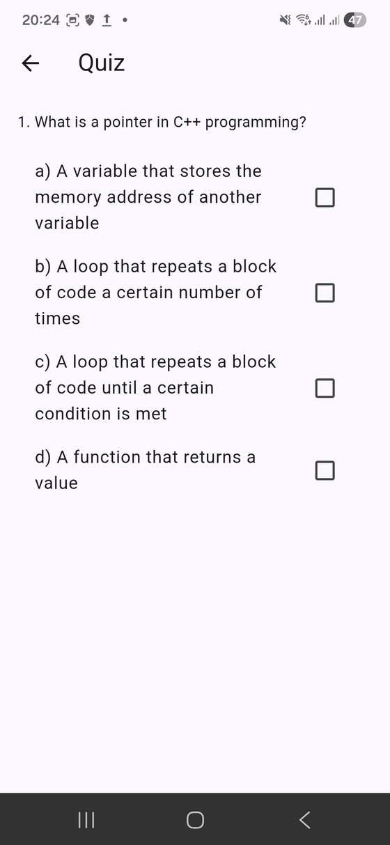 Mobile screen showing quiz content